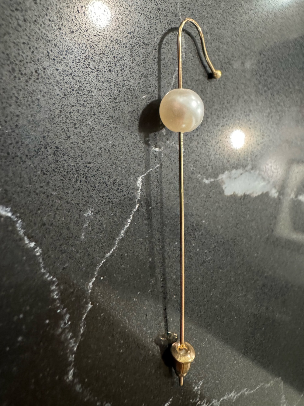 Gold Single Pearl Drop Threader Earring - Cream Pearl